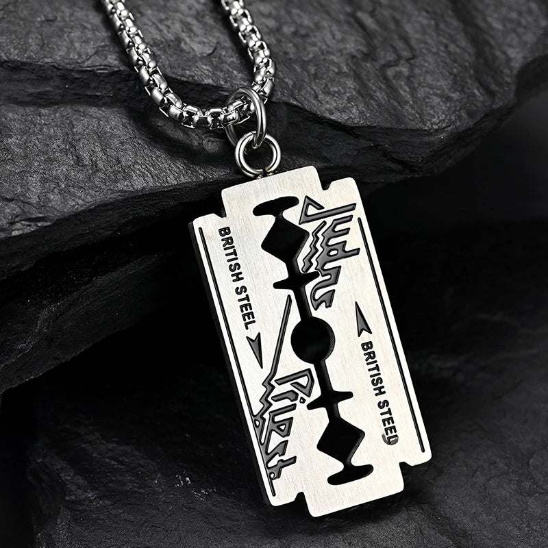 Men's Razor Blade Pendant Necklace High Stainless Steel