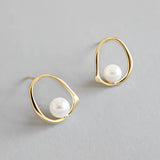 925 Sterling Silver Earrings Hollow Irregular Pearl Stud Jewelry