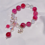 Red Crystal Beaded Hand Chain with CZ Moon Women Charm Bracelet
