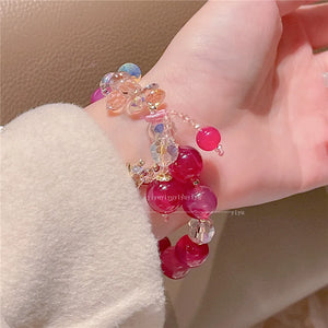 Red Crystal Beaded Hand Chain with CZ Moon Women Charm Bracelet