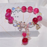 Red Crystal Beaded Hand Chain with CZ Moon Women Charm Bracelet