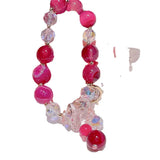 Red Crystal Beaded Hand Chain with CZ Moon Women Charm Bracelet