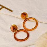 Brown Round Clip on Earrings Acrylic Geometric Big Circle Earrings