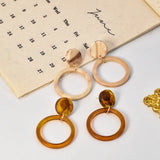 Brown Round Clip on Earrings Acrylic Geometric Big Circle Earrings