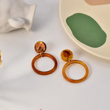 Brown Round Clip on Earrings Acrylic Geometric Big Circle Earrings