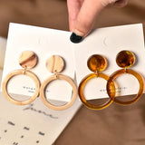 Brown Round Clip on Earrings Acrylic Geometric Big Circle Earrings