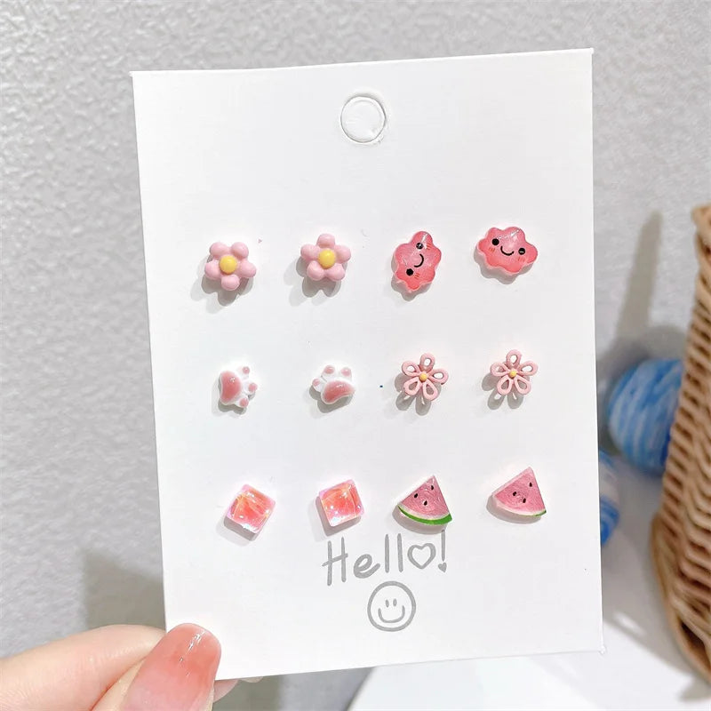 Resin Ceramics Colorful Earrings Set For Women Girls