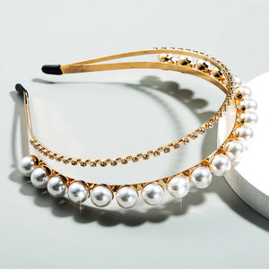 Rhinestone Pearl Headband for Women Hair Band Crown Tiaras Bridal