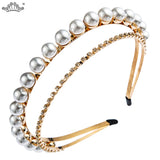 Rhinestone Pearl Headband for Women Hair Band Crown Tiaras Bridal