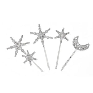 Rhinestone Silver Hair Grips Star Moon Pattern Hair Clip Hairpins