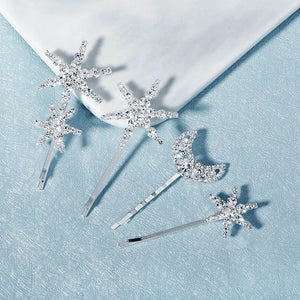 Rhinestone Silver Hair Grips Star Moon Pattern Hair Clip Hairpins