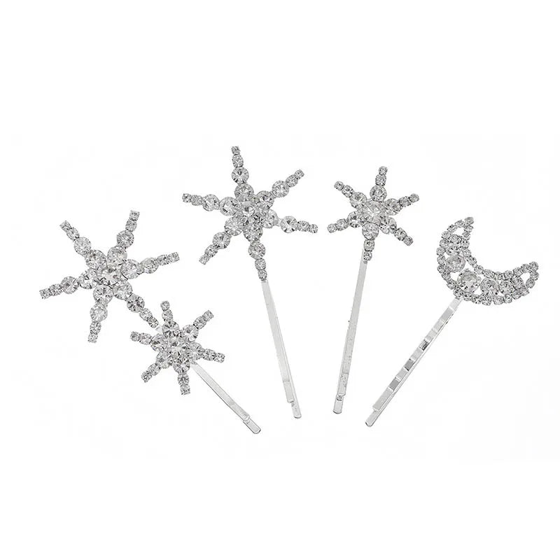 Rhinestone Silver Hair Grips Star Moon Pattern Hair Clip Hairpins