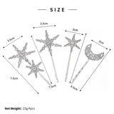 Rhinestone Silver Hair Grips Star Moon Pattern Hair Clip Hairpins