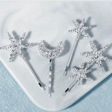 Rhinestone Silver Hair Grips Star Moon Pattern Hair Clip Hairpins