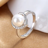 925 Silver Ring with Created Pearl Zircon Gemstone for Wedding Party