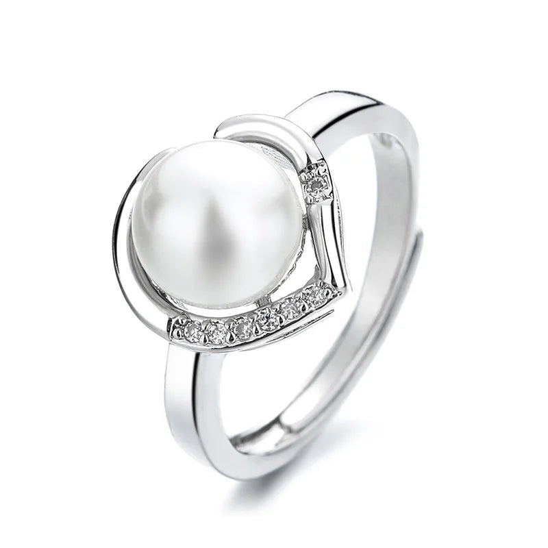 925 Silver Ring with Created Pearl Zircon Gemstone for Wedding Party