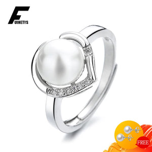 925 Silver Ring with Created Pearl Zircon Gemstone for Wedding Party