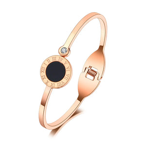 Roman Numeral Charm Cuff Bangle with Rhinestones
