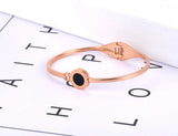 Roman Numeral Charm Cuff Bangle with Rhinestones
