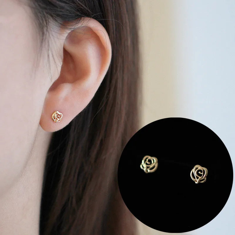 Romantic Rose Flowerstud Earrings, 925 Sterling Silver Fine Jewelry
