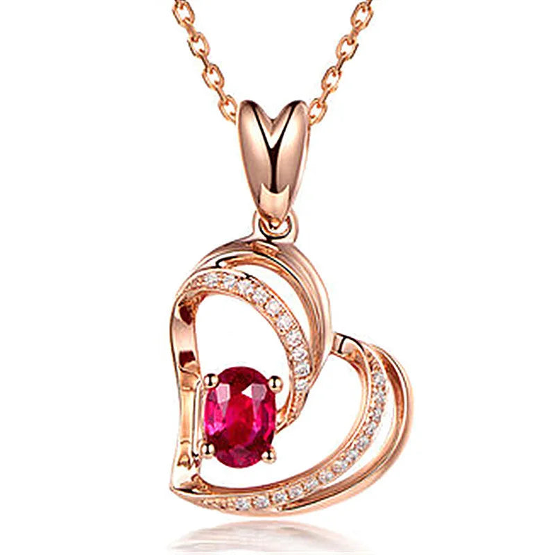 Rose Chain Necklace Crystal Heart Pendant Wedding Jewelry