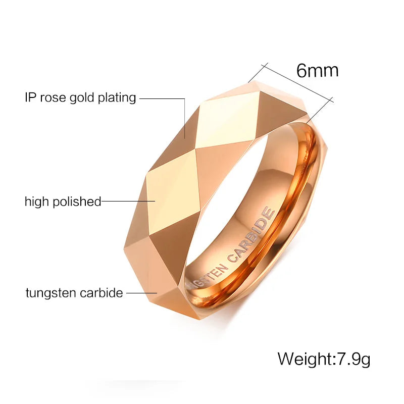 Rose Colors Rhombus Ring Tungsten Carbide Wedding Ring For Men