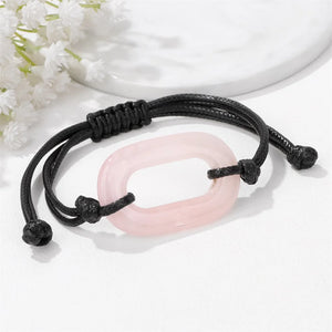 Rose Quartz Paper Clip Charm Bracelet Amethyst Pendant Woven Bangle Men