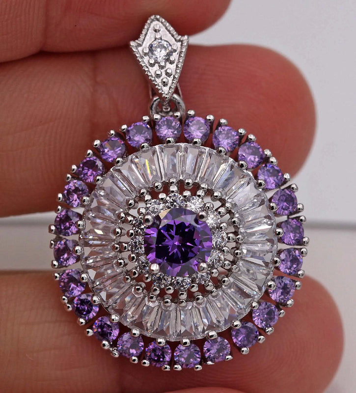 Round Pendant Copper Plated Zirconia Women Jewelry Party Wedding