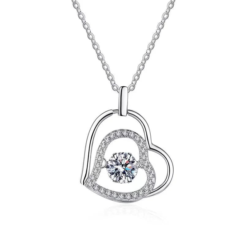 D Moissanite Heart Pendant Necklace 925 Silver