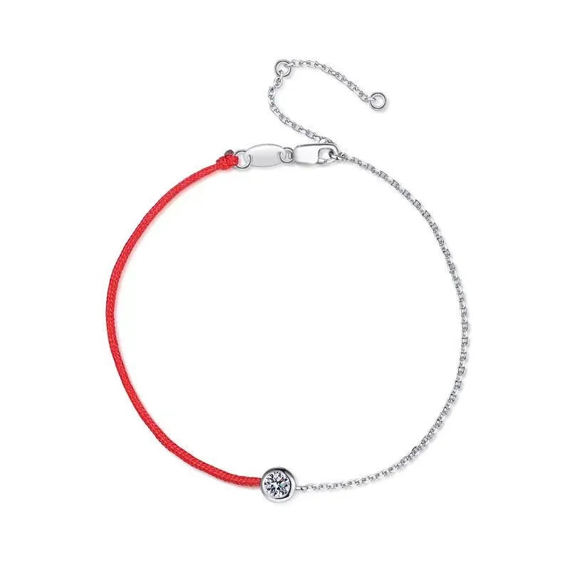 Platinum-Plated Moissanite Bracelet with Red Rope Gift