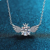 S925 Silver 2ct Zircon Crown Wings Pendant Necklace for Women