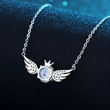S925 Silver 2ct Zircon Crown Wings Pendant Necklace for Women