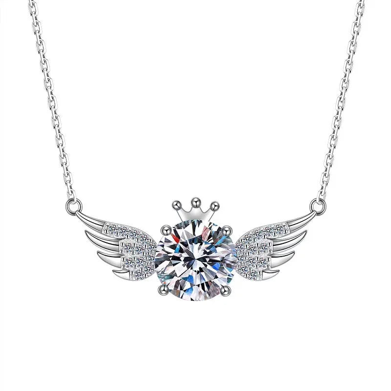 S925 Silver 2ct Zircon Crown Wings Pendant Necklace for Women