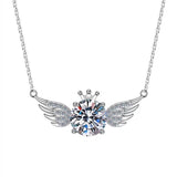 S925 Silver 2ct Zircon Crown Wings Pendant Necklace for Women