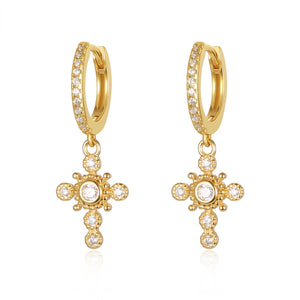 S925 Sterling Silver Cross Mini Hoop Earrings for Women