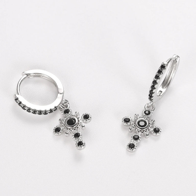 S925 Cross Mini Hoop Earrings for Women Circle Earrings