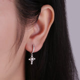 S925 Cross Mini Hoop Earrings for Women Circle Earrings