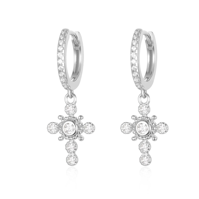 S925 Cross Hoop Earrings for Women - Mini Circle Earrings