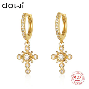 S925 Cross Hoop Earrings for Women - Mini Circle Earrings