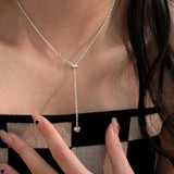 S925 Silver Heart Pendant Necklace in Sweater Chain Adjustable Length