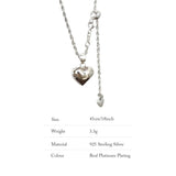 S925 Silver Heart Pendant Necklace in Sweater Chain Adjustable Length