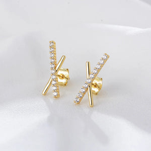 S925 Sterling Silver Zircon Stud Earrings Geometric Cross X Eardrop