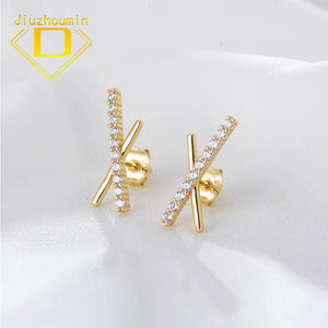 S925 Sterling Silver Zircon Stud Earrings Geometric Cross X Eardrop