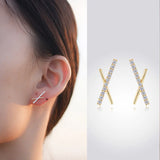 S925 Sterling Silver Zircon Stud Earrings Geometric Cross X Eardrop
