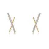 S925 Sterling Silver Zircon Stud Earrings Geometric Cross X Eardrop
