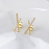 S925 Sterling Silver Zircon Stud Earrings Geometric Cross X Eardrop