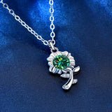 S925 Silver Green Moissanite Sunflower Necklace 0.5ct Diamond Pendant