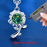 S925 Silver Green Moissanite Sunflower Necklace 0.5ct Diamond Pendant