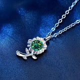 S925 Silver Green Moissanite Sunflower Necklace 0.5ct Diamond Pendant