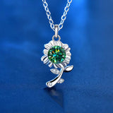 S925 Silver Green Moissanite Sunflower Necklace 0.5ct Diamond Pendant